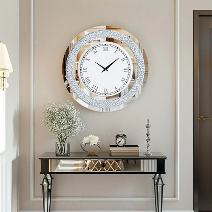 24 inch Large Crystal Mirrored Wall Clock