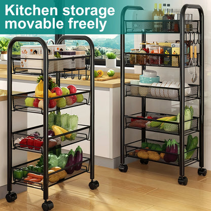 Foldable Metal Kitchen multipurpose Storage OrganizerTrolley with Wheels,  Easy to Assemble