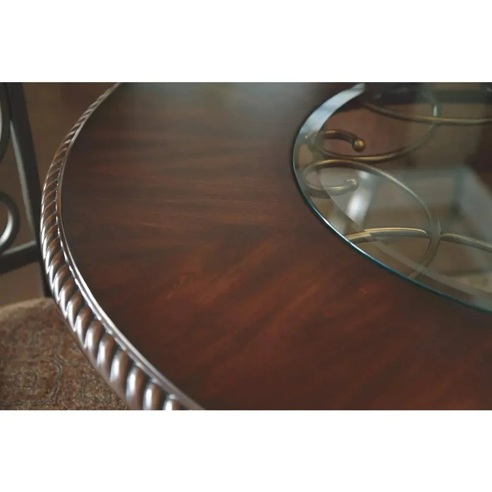 45" Round Glass Top Dining Table, Brown