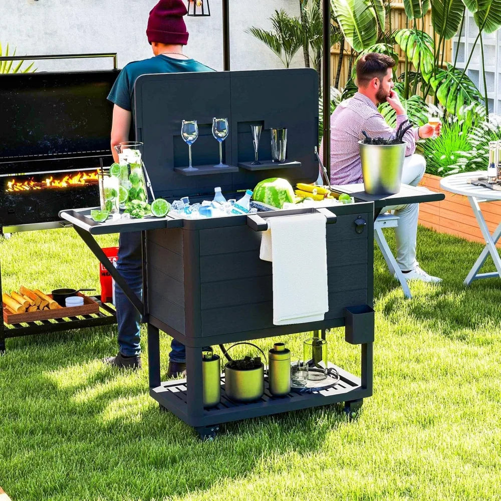 104 Quart Large Capacity Patio Cooler, Rolling Ice Chest with wheels Bottle Opener and Shelves