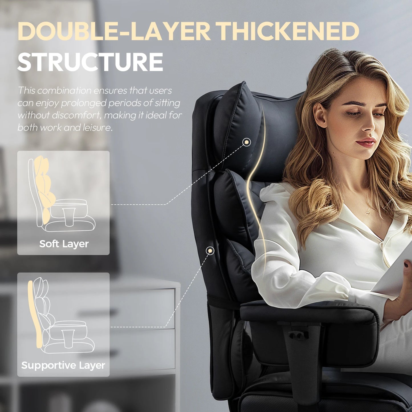 Big and Tall Office Chair with Pocket Spring Cushion and High Back Lumbar Support with Armrests