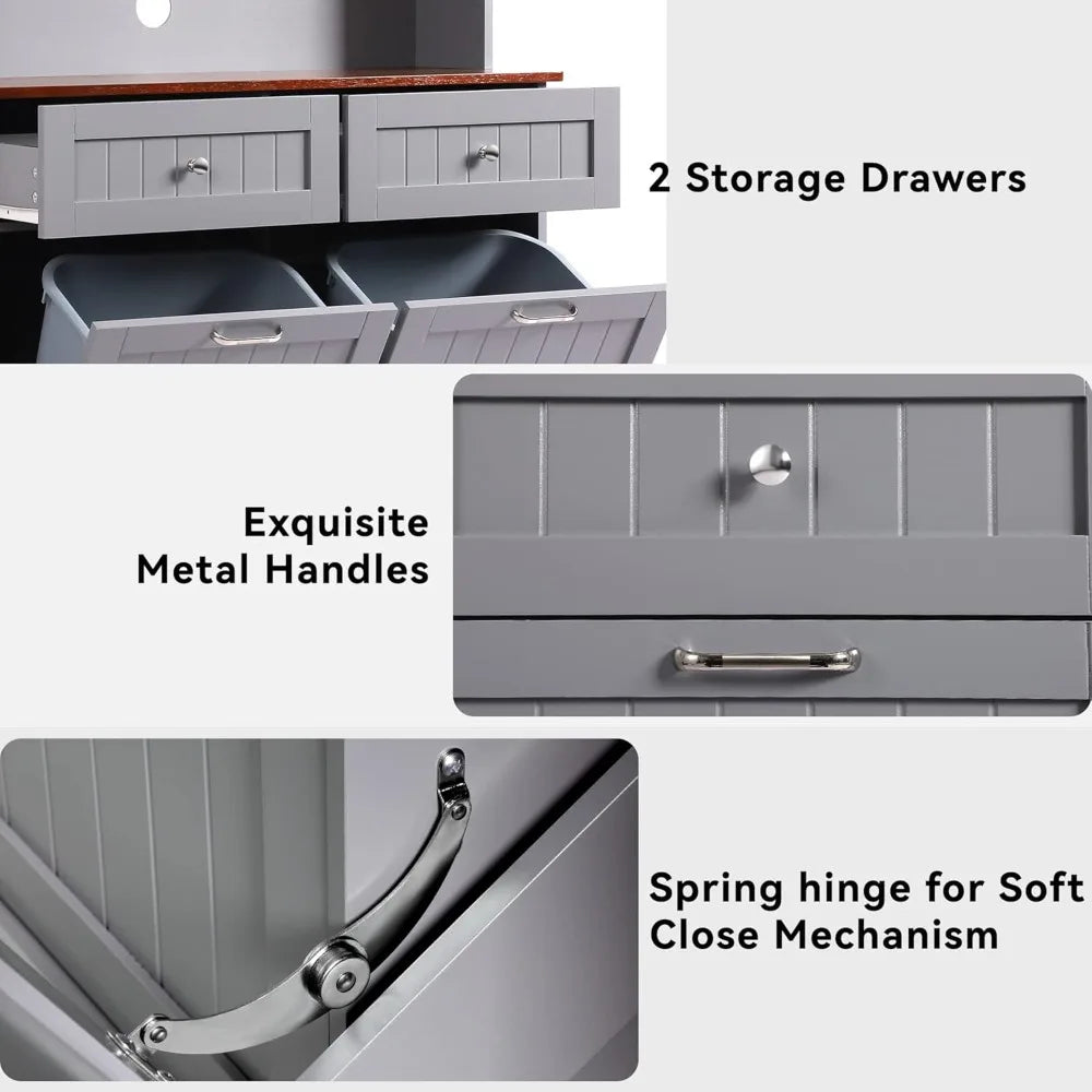 Kitchen Pantry Tall Storage Microwave Cabinet with Tilt Out Trash Storage