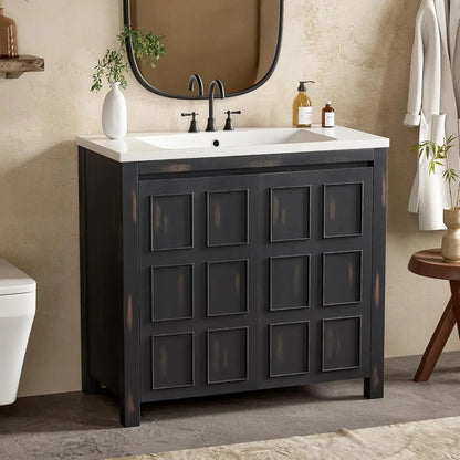 36" Bathroom Vanity organizer With Sink, Modern Green Bathroom Vanity With 3 Drawers