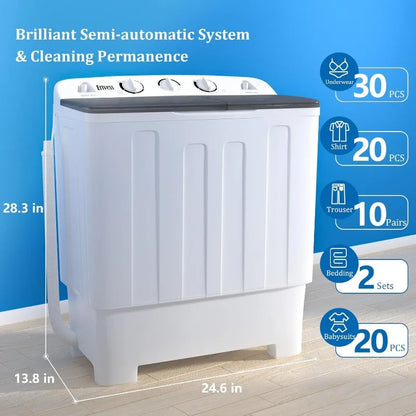 Portable 22 lbs Twin Tub Compact Washing Machine with Drying Rack, and 9 lbs Spinner