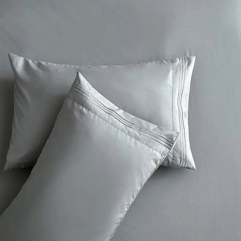 Breathable Bedding Sheets & Pillowcases, Soft 4 Piece Queen Light Gray