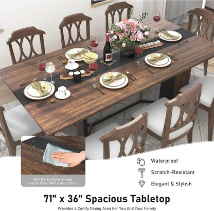 71In Large Rectangular Dining Table,Wood Watrproof Brown Tabletop,6ft Luxurious Family Dinner Table