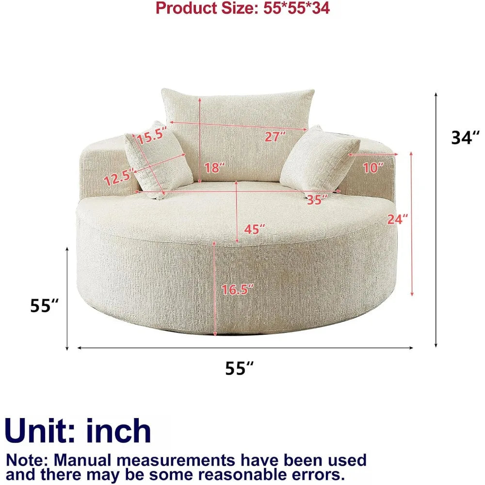 55''L Chenille Sponge Single Lounge Sofa, Fluffy Modern Sleeper Chair with Pillow