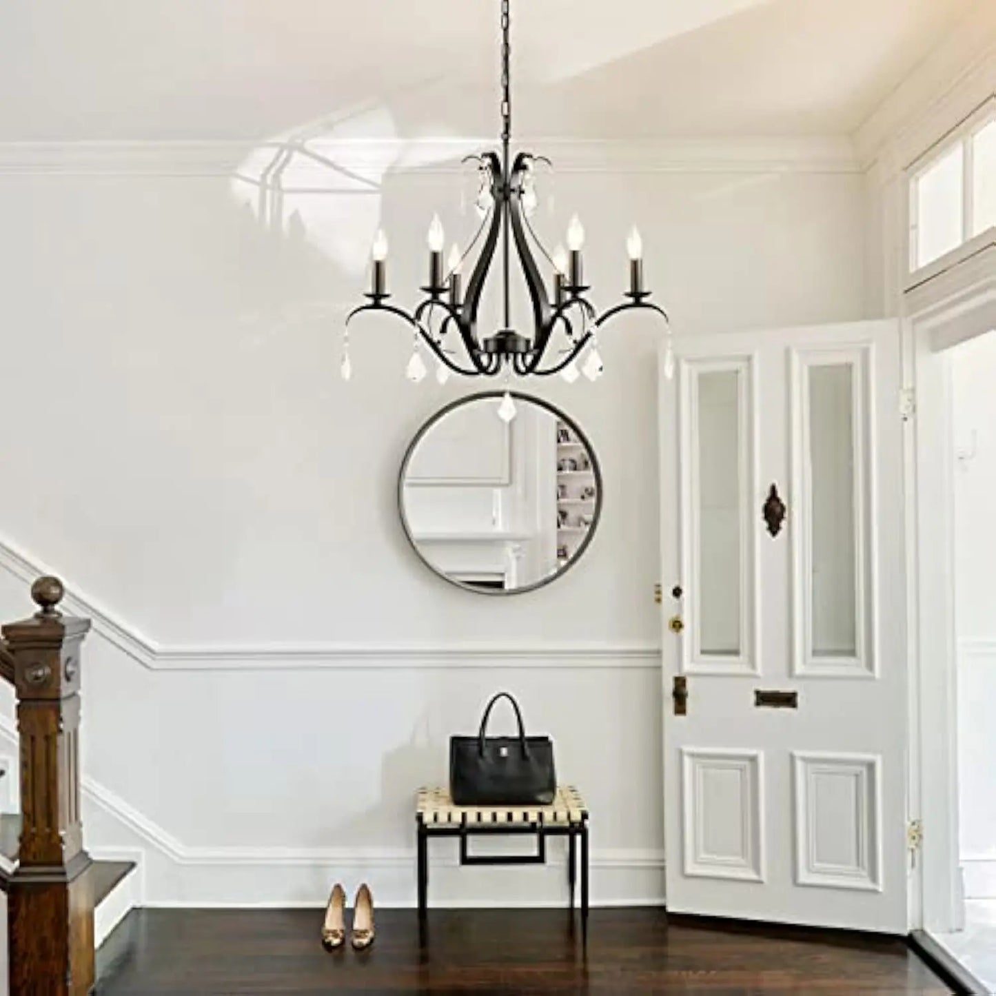 24 Black Chandelier Light Fixture: 6-Light Black Crystal Chandeliers