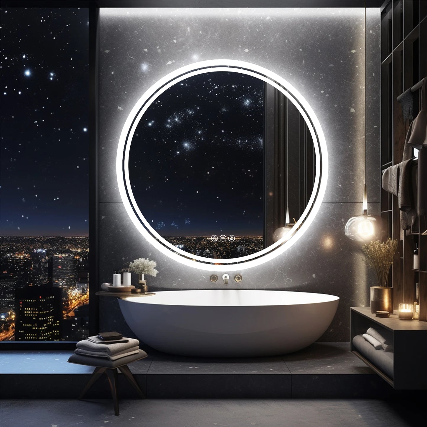 Illuminated Wall Mounted Lighted Mirror with LED Lights Circle Backlit, 3 Colors Change, Dimmable