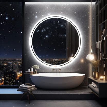 Illuminated Wall Mounted Lighted Mirror with LED Lights Circle Backlit, 3 Colors Change, Dimmable