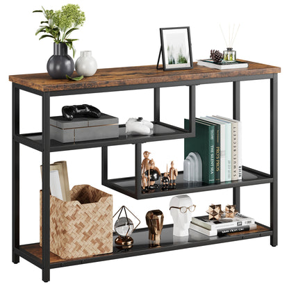 Console Table, 4-Tier Sofa Tables Narrow Entryway Table with Glass Shelf & Metal Frame