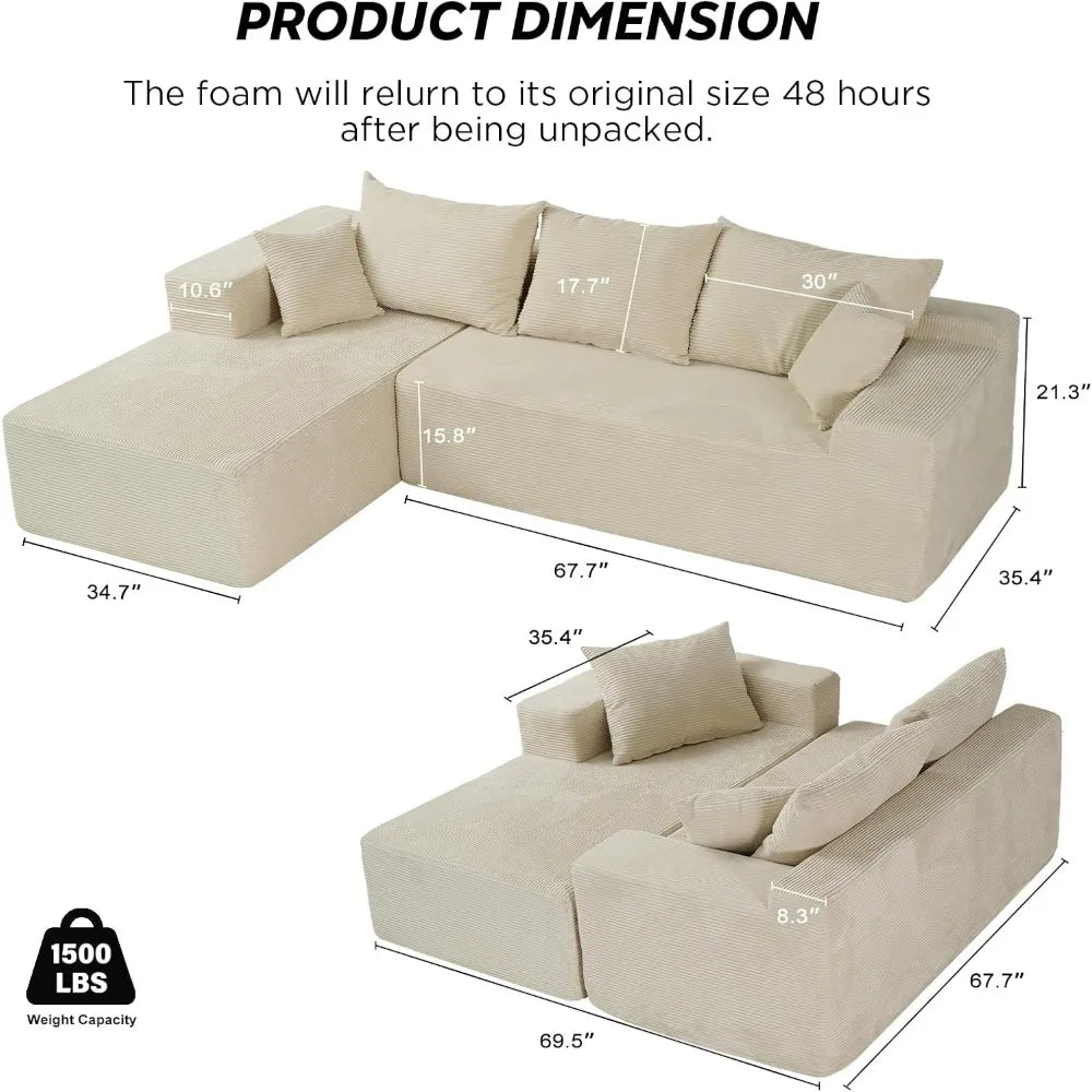 Cloud Sectional Couch with L-Shape Chaise,Modern Modular Sofa with Deep Seat