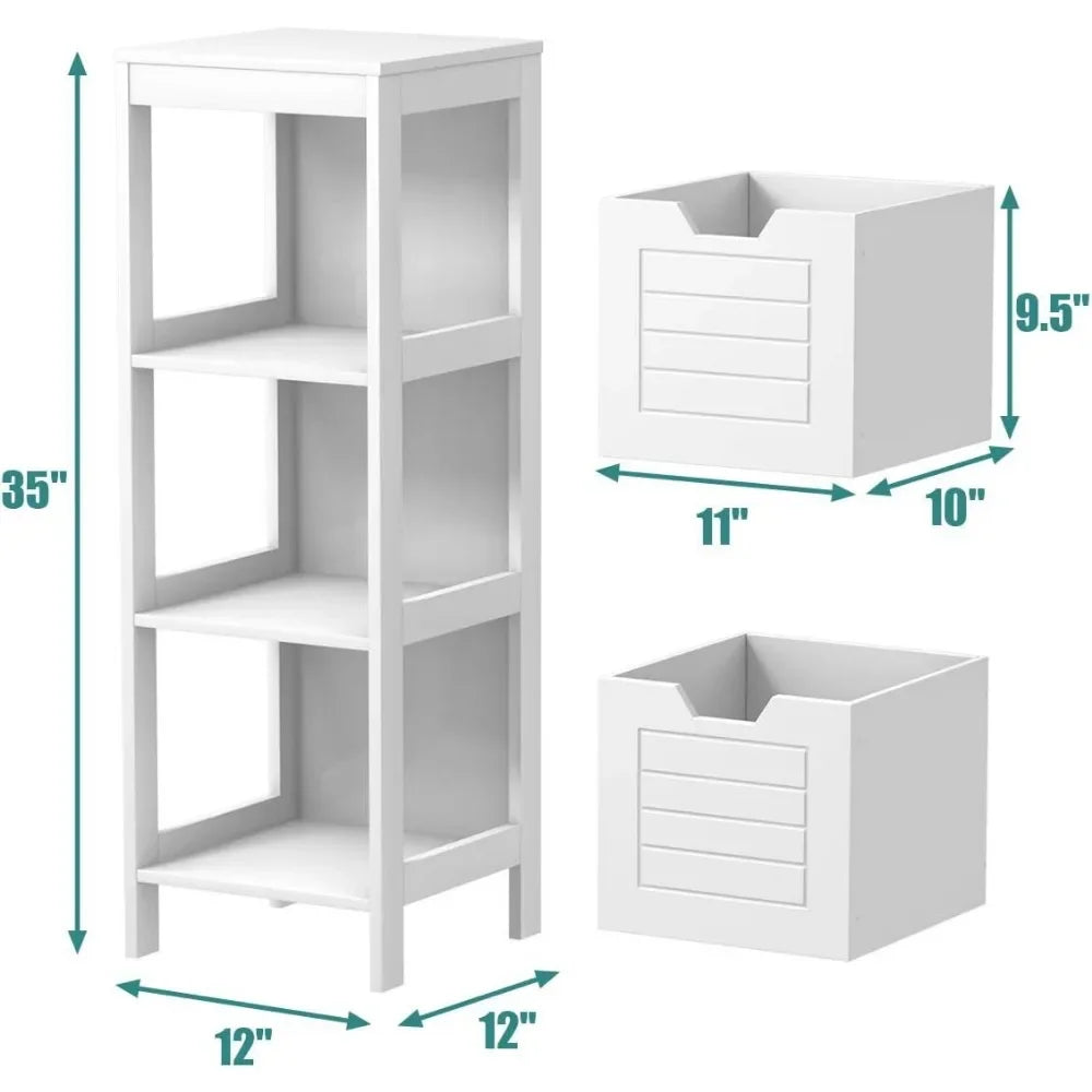 Bathroom Free Standing Storage Cabinet Organizer, Multifunctional Wooden Storage  w/ 2 Drawers,