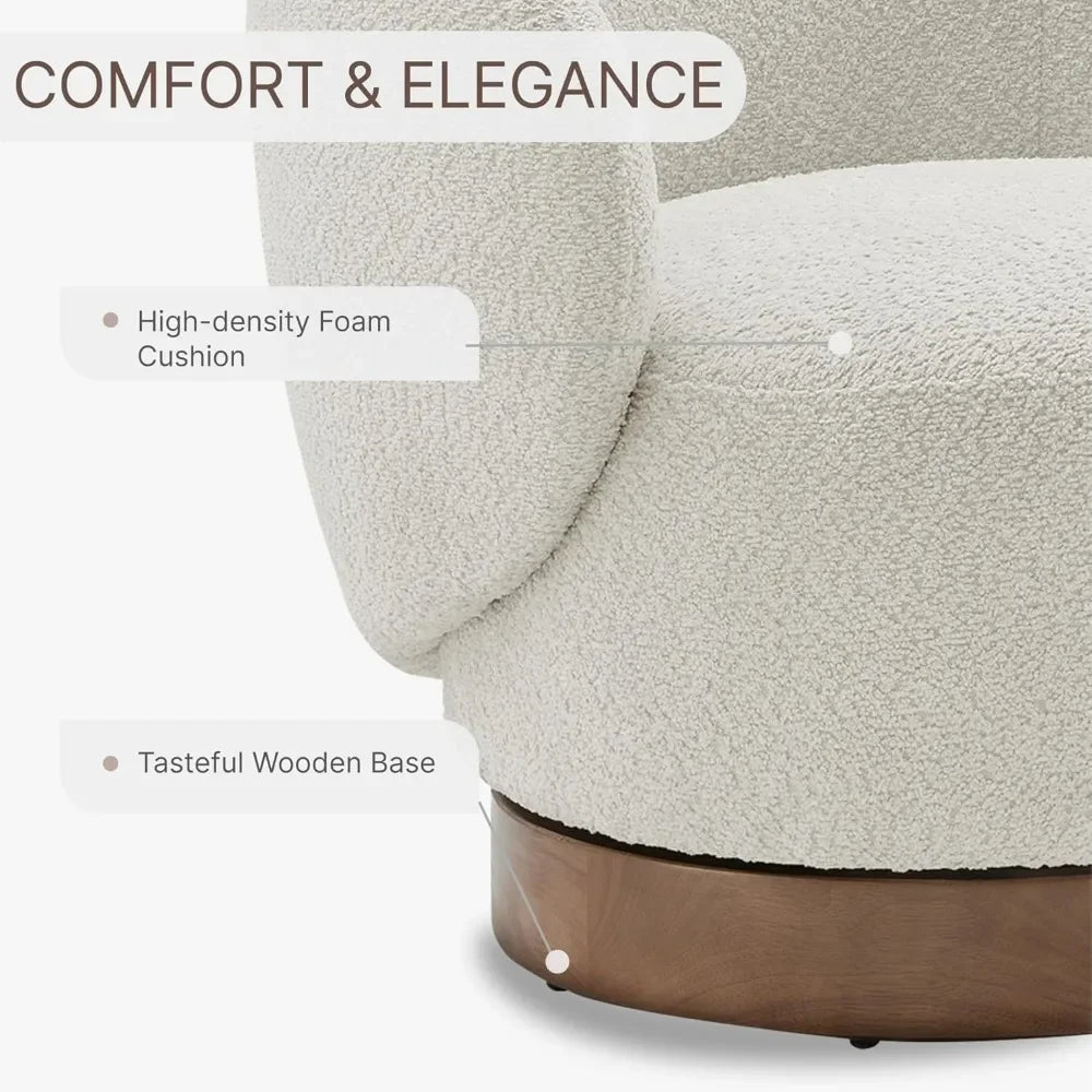 Swivel Accent Chair Round Barrel Armchair, Upholstered Performance Fabric, 2 PCS,Cream
