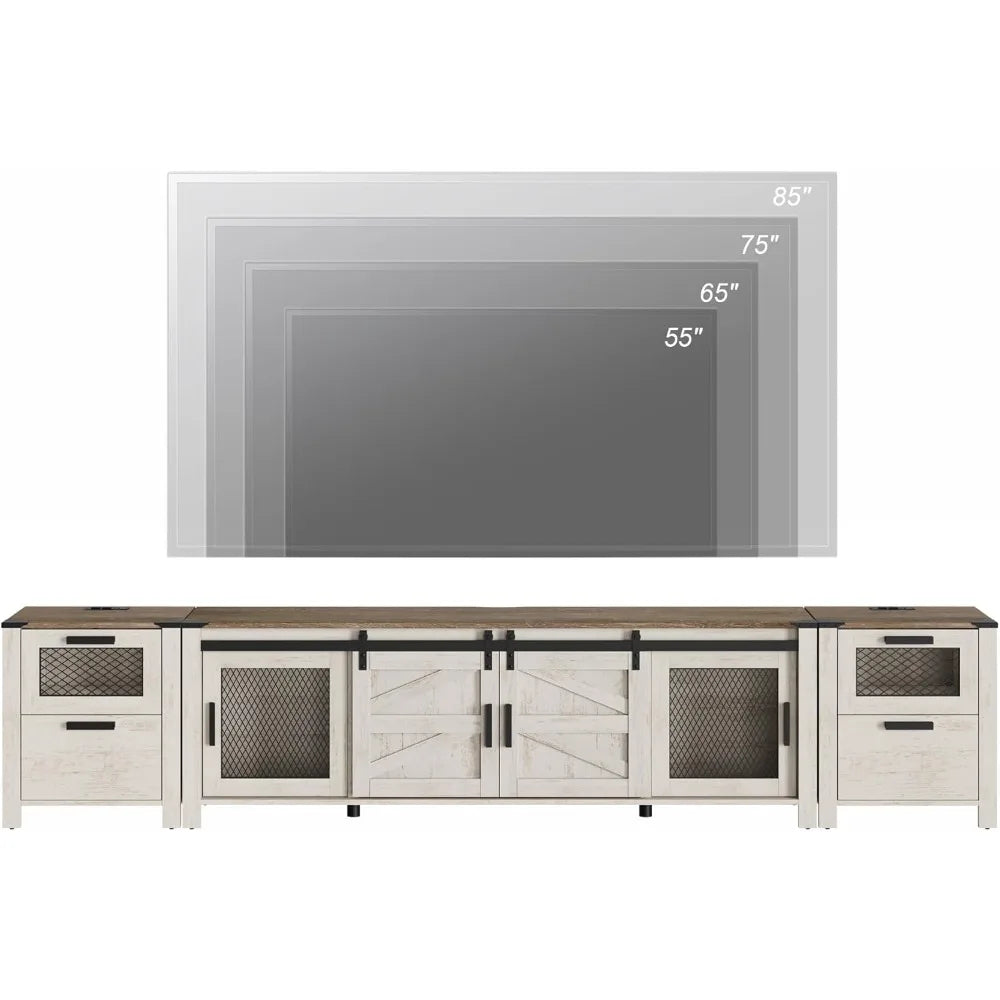 3 and 1 TV Wood Stand Set Entertainment Center for 85 inch TV with Charging Station