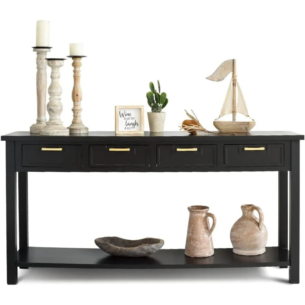 60 Inch Sofa Table w/4 Drawers and Bottom Shelf Narrow Long Hallway Table