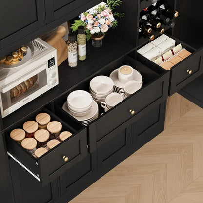 72" Tall Kitchen Large Pantry Storage Cabinet with Wine Rack, Modern Hutch