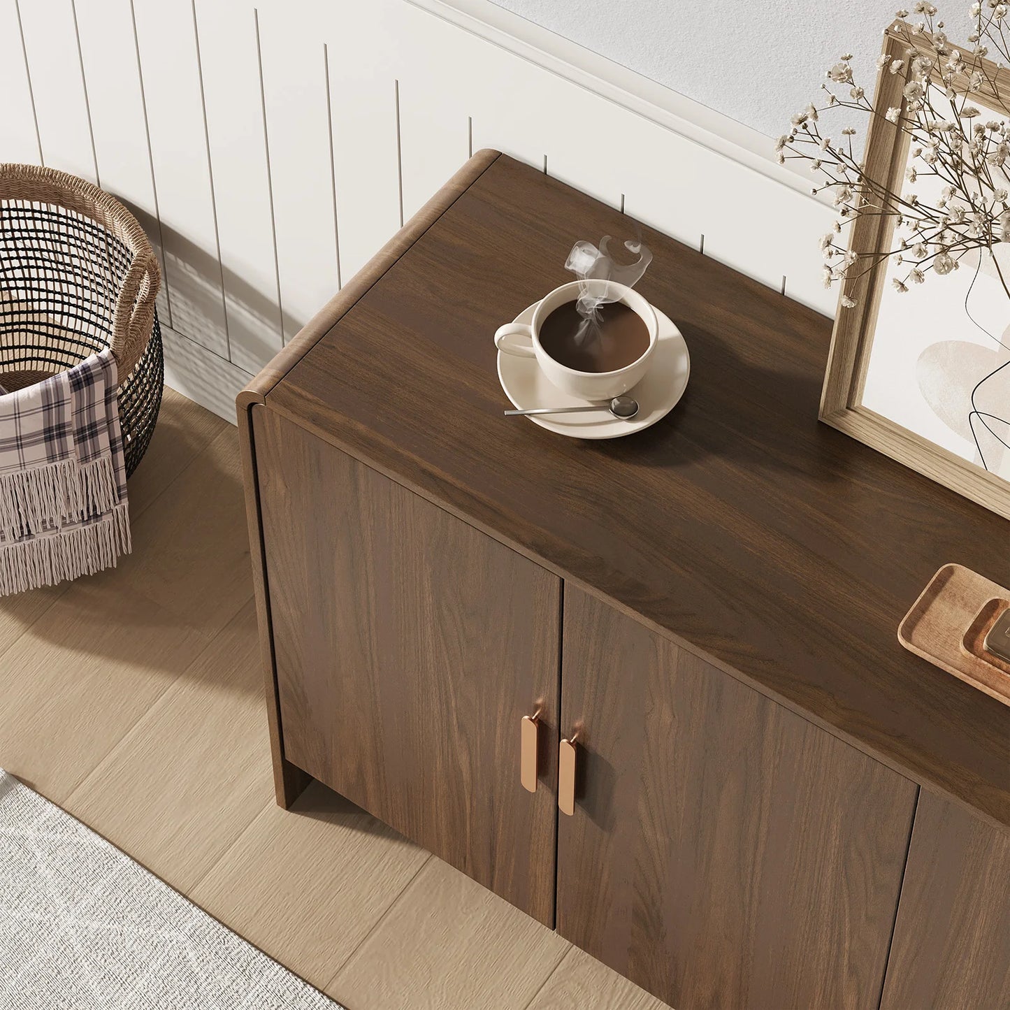 60" Sideboard Buffet Cabinet with Storage, 4 Doors & Adjustable Shelves