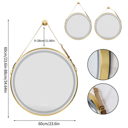 Round Light Mirror Black Gold Frame Dimmable Fogless Mirror with Detachable Rope
