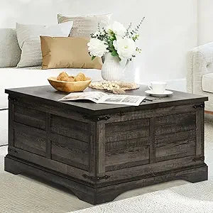 Farmhouse Rustuc Square Wooed Coffee Table with Hinged Lift Top and Large Hidden Storage Compartment