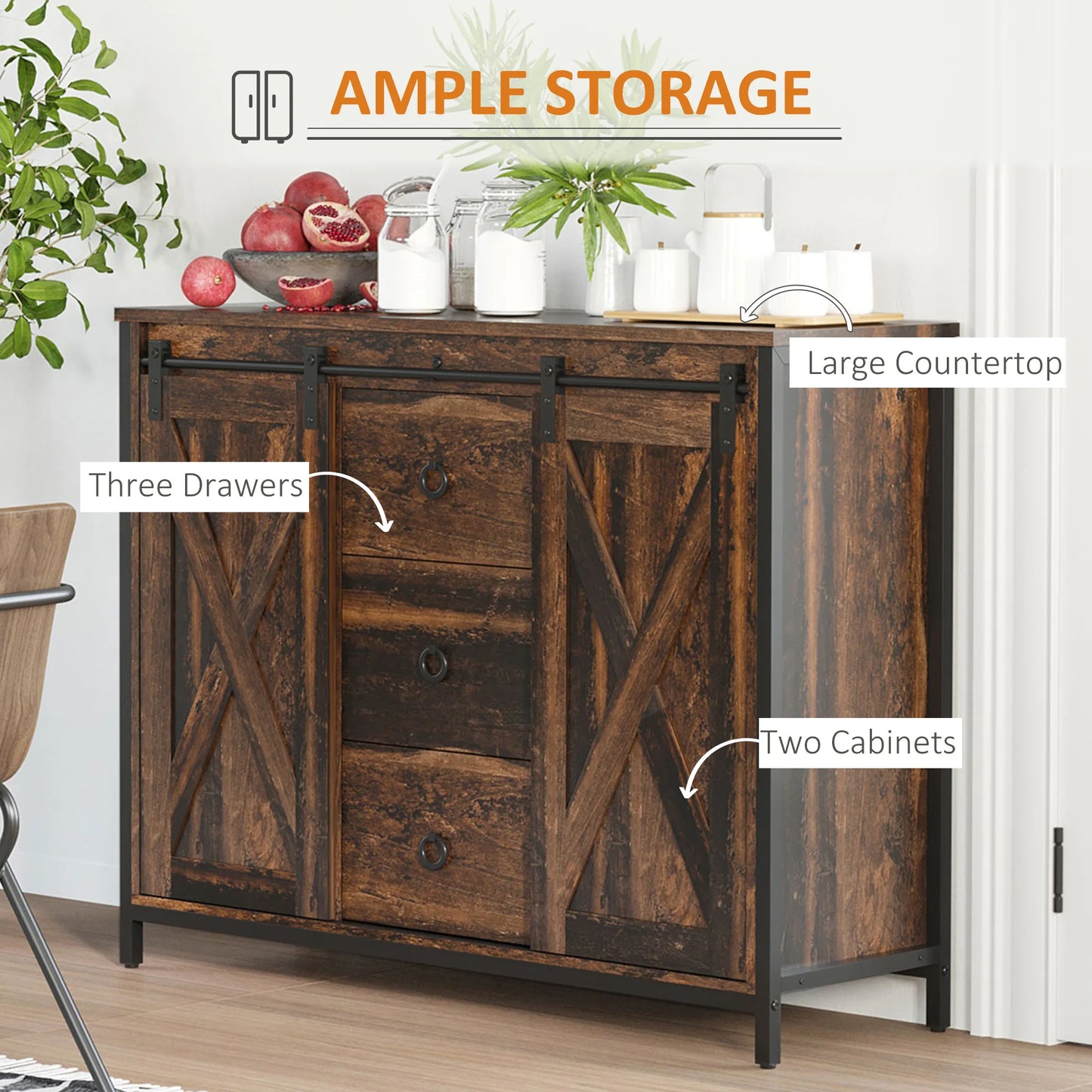 Farmhouse sideboard Buffet Cabinet W/ Drawers, Rustic Brown