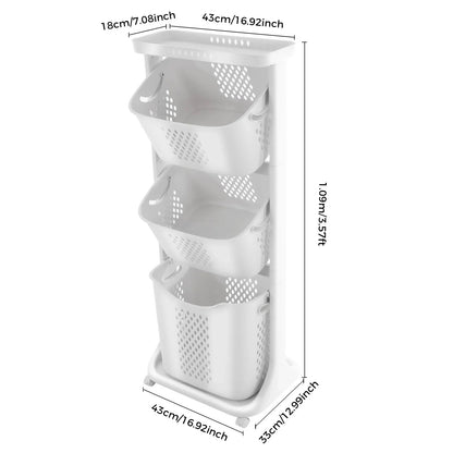 3 Tier Rolling 360° Rolling Laundry Hamper, Clothes Sorter Organizer with 4 Wheels