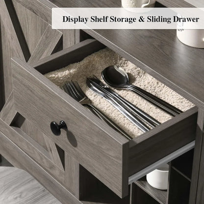 47" Farmhouse Coffee Bar Buffet Station with Storage, Gray with Drawer
