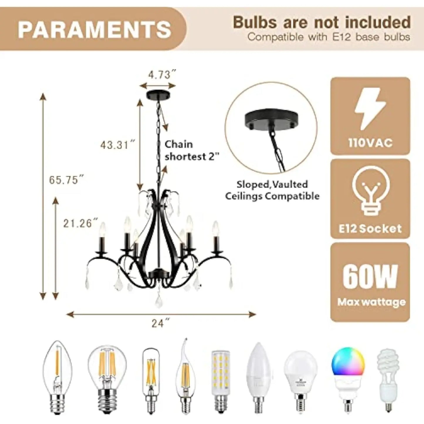 24 Black Chandelier Light Fixture: 6-Light Black Crystal Chandeliers
