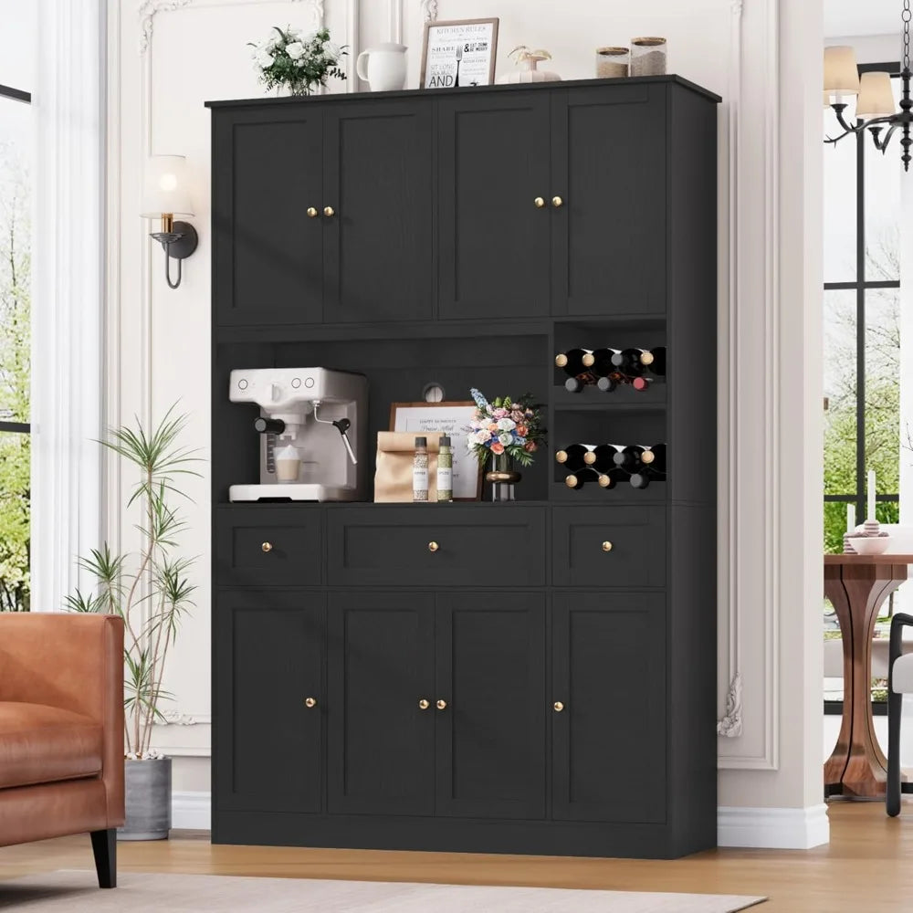 72" Tall Kitchen Large Pantry Storage Cabinet with Wine Rack, Modern Hutch