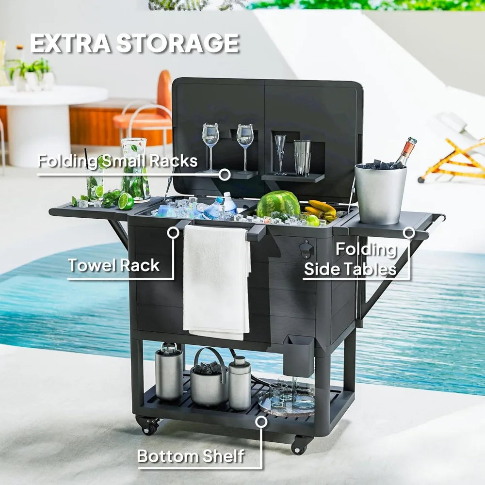 104 Quart Large Capacity Patio Cooler, Rolling Ice Chest with wheels Bottle Opener and Shelves