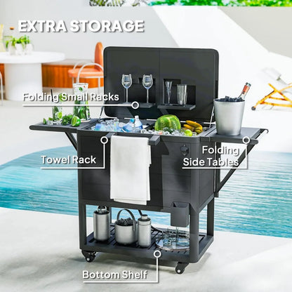 104 Quart Large Capacity Patio Cooler, Rolling Ice Chest with wheels Bottle Opener and Shelves