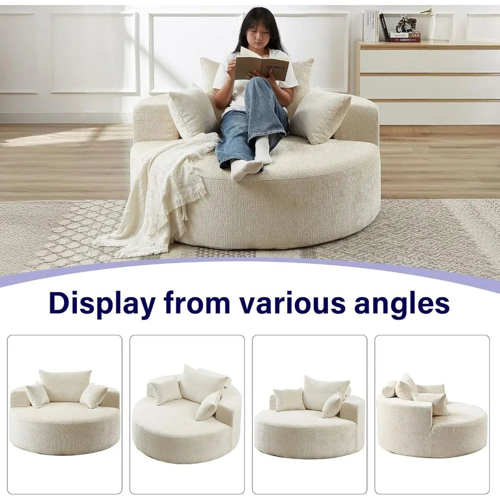55''L Chenille Sponge Single Lounge Sofa, Fluffy Modern Sleeper Chair with Pillow