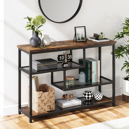 Console Table, 4-Tier Sofa Tables Narrow Entryway Table with Glass Shelf & Metal Frame