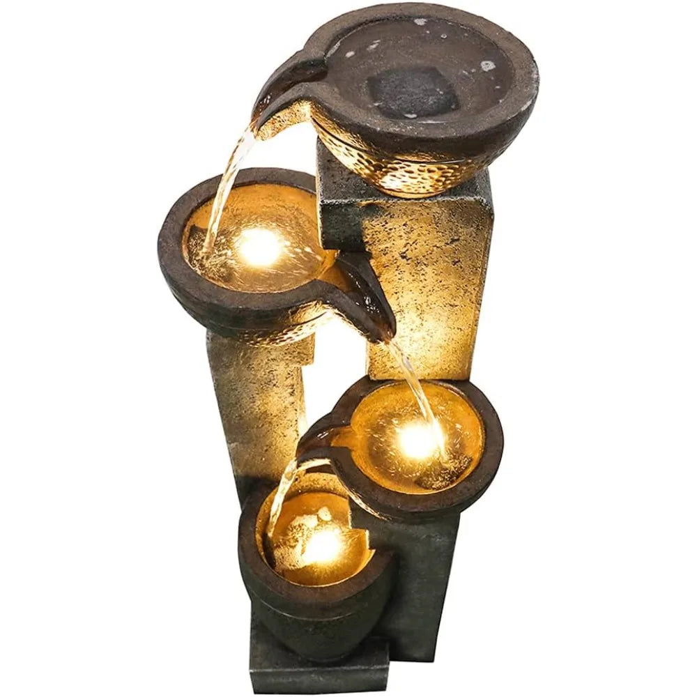 Outdoor Garden Water Fountain Waterfall Floor-Standing Fountains with LED Lights